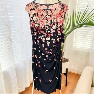 CHAPS Midi Floral Dress (Navy/Blush, Size M)